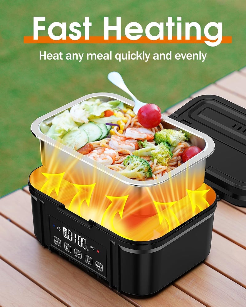 FERVINOW Cordless Electric Lunch Box for Adults – Battery-Powered Heated Lunch Box with 1.2L Stainless Steel Container, Timer Function, and Leak-Proof Food Warmer for Work, Travel & Office - Image 4
